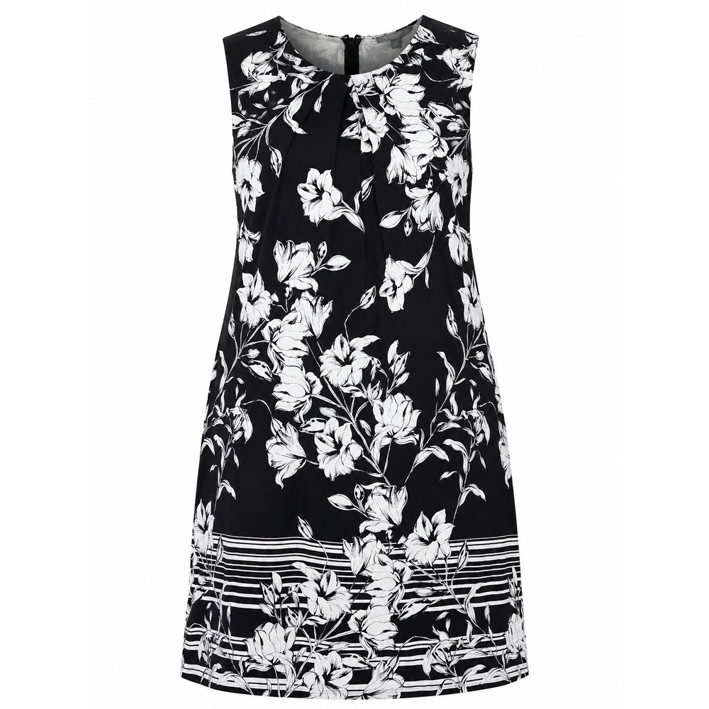 NY Collection Shift Dress Womens 2X Black White Floral Strip Sleeveless Mod NWT